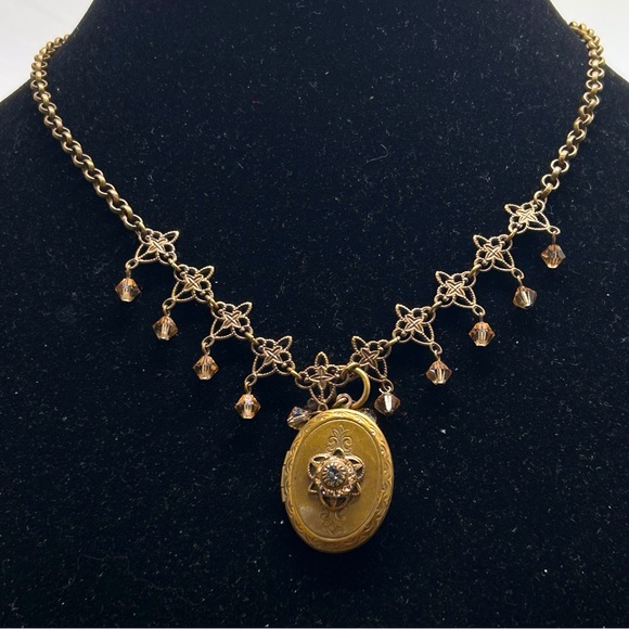 Liz Palacios, Vintage, Gold And Crystal Locket Necklace - Picture 1 of 8